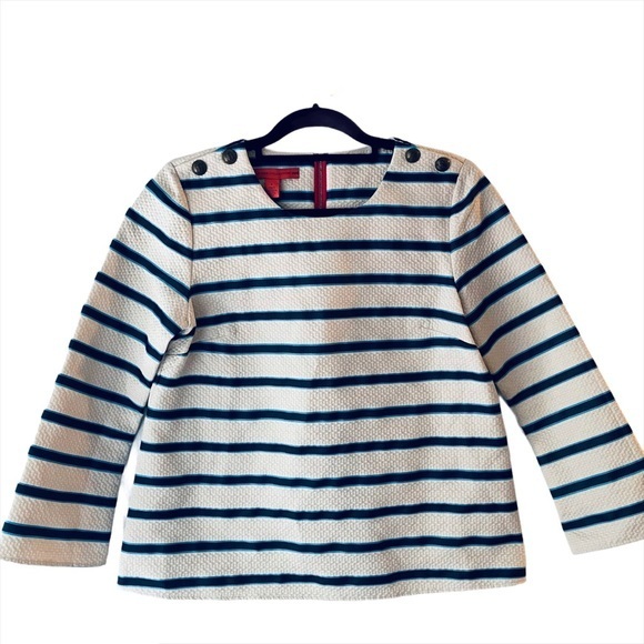 Tommy Hilfiger - Hilfiger Collection Ivory & Blue Striped Blouse Size 6 - Picture 1 of 13